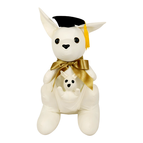 White & Gold Graduation Message Signature Kangaroo & Pen Set