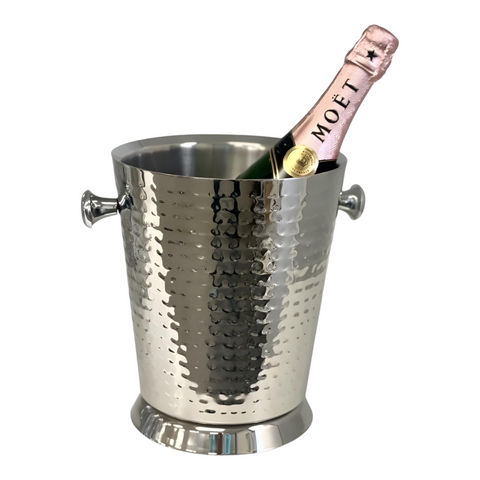 Silver Plated Hammered Single Bottle Champagne & Wine Ice Cooler Bucket