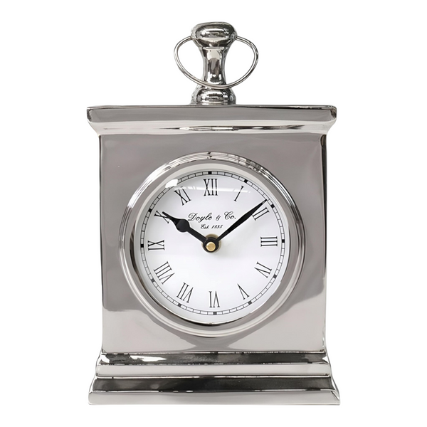 Shiny Silver Plated Rectangle Mantel Clock with White Face