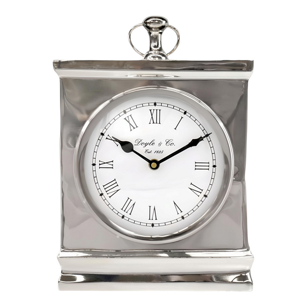 Large Shiny Silver Plated Rectangle Mantel Clock with White Face