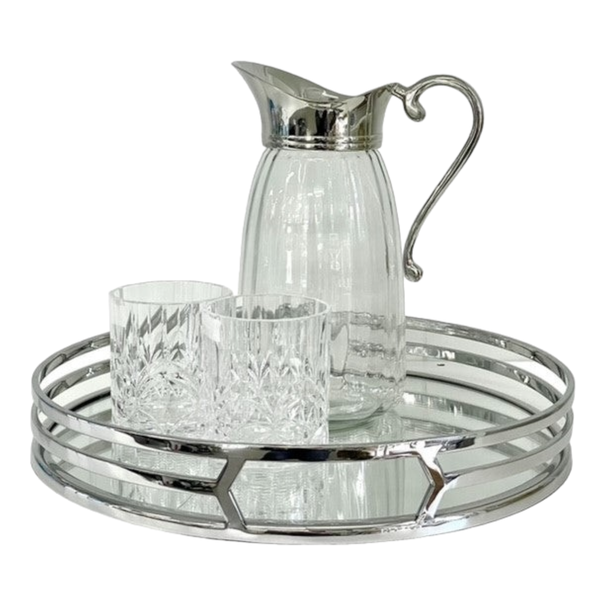 Silver Plated Round Decorative Deluxe Trio Band Mirror Tray