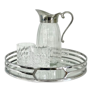 Silver Plated Round Decorative Deluxe Trio Band Mirror Tray