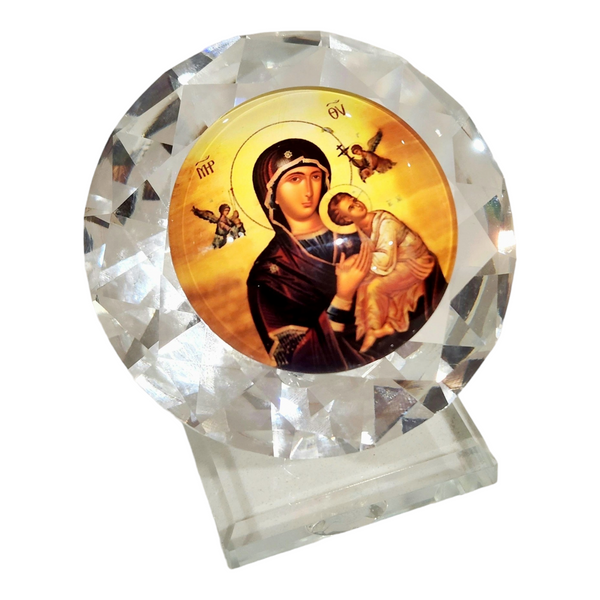 Orthodox Crystal Cut Glass Holy Mother Mary & Jesus Religious Ornament
