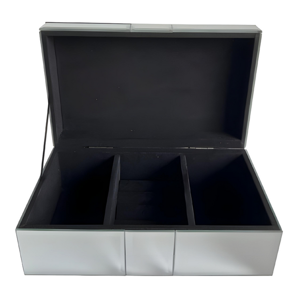 Shiny Silver Plated Rectangle Mirrored Jewellery Box