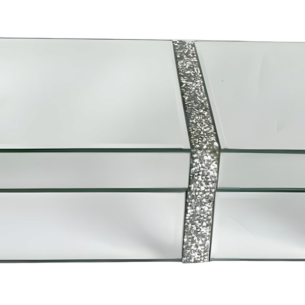 Shiny Silver Plated Rectangle Mirrored Jewellery Box & Sparkling Crushed Diamantes
