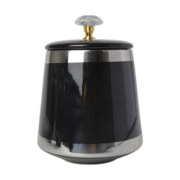 Set 3 Black & Silver Trim Ceramic Kitchen Canisters- Coffee Tea Sugar