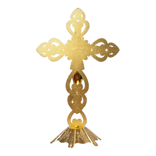 White & Gold Chrome Plated Standing Religious Crucifix Cross