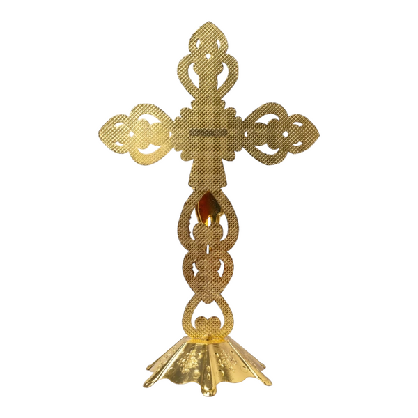 Red & Gold Chrome Plated Standing Religious Crucifix Cross
