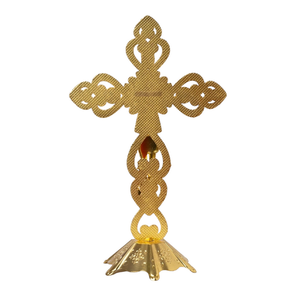 Blue & Gold Chrome Plated Standing Religious Crucifix Cross