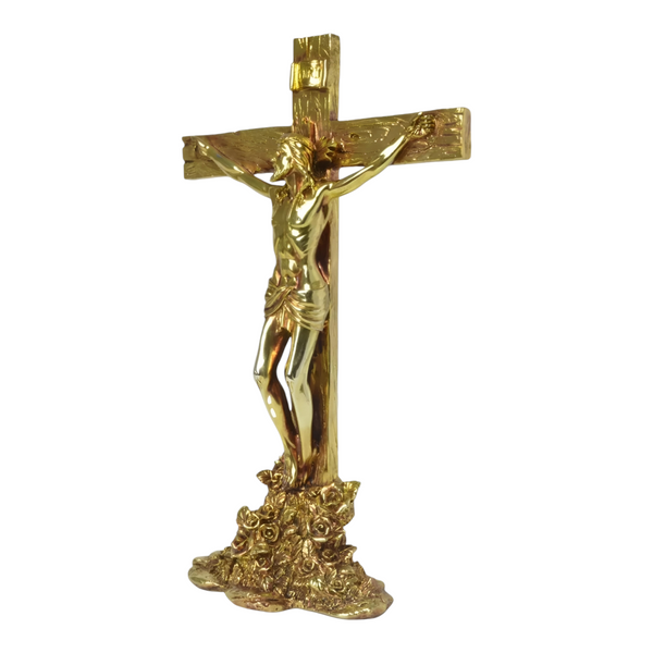 Large Gold Plated Standing Religious Crucifix Cross