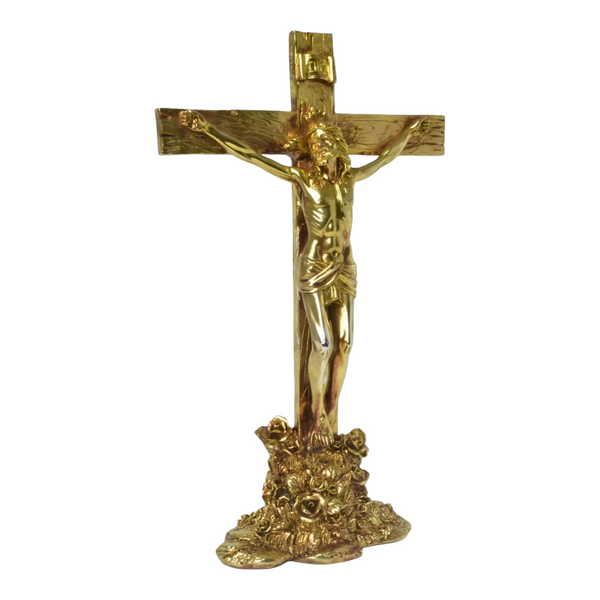 Large Gold Plated Standing Religious Crucifix Cross