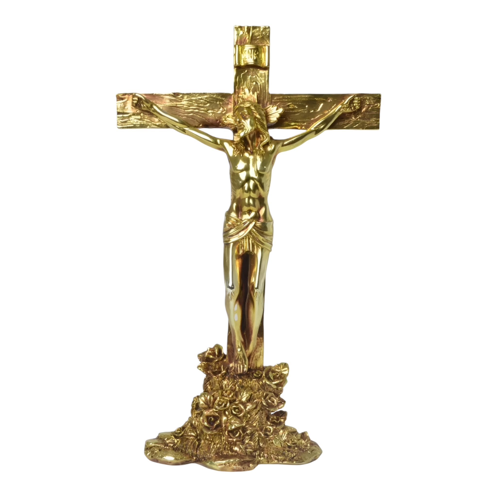 Large Gold Plated Standing Religious Crucifix Cross