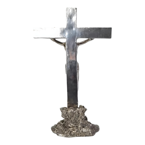 Large Silver Plated Standing Religious Crucifix Cross