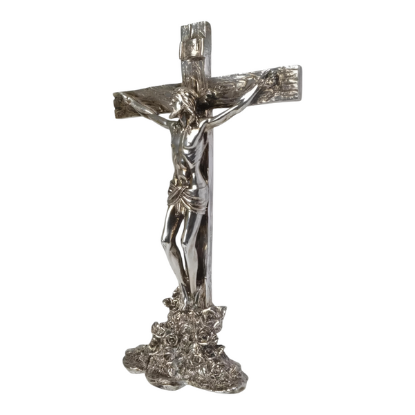 Large Silver Plated Standing Religious Crucifix Cross