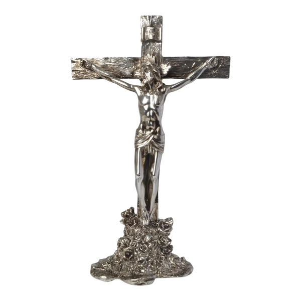Large Silver Plated Standing Religious Crucifix Cross
