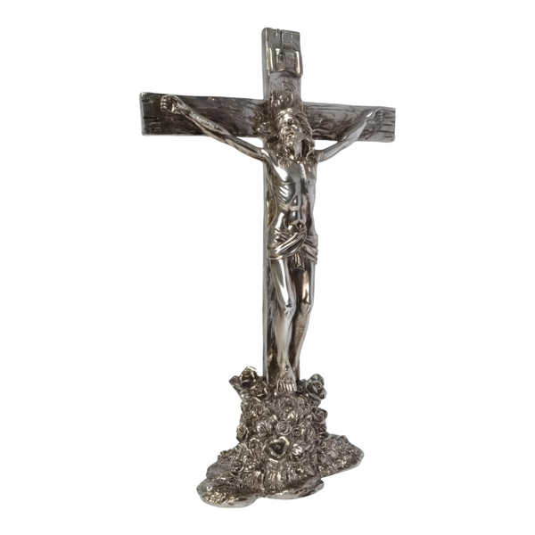 Large Silver Plated Standing Religious Crucifix Cross