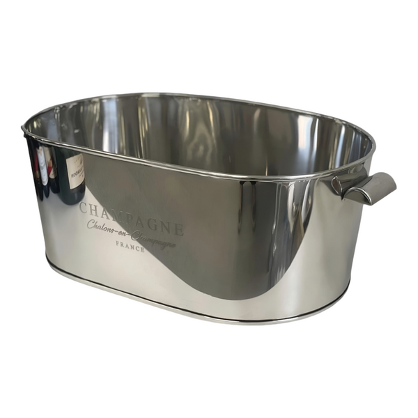 Large Silver Plated Oval France Champagne Ice Bucket Tub with Handles