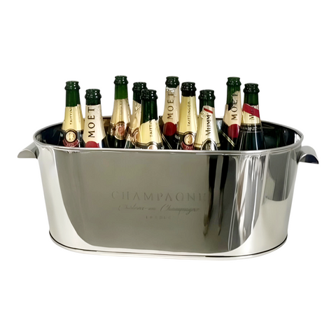 Large Silver Plated Oval France Champagne Ice Bucket Tub with Handles