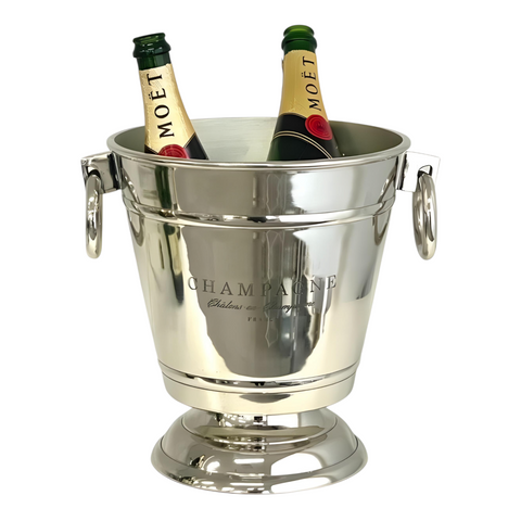 Shiny Silver Plated Footed Champagne France Ice Cooler Bucket with Handles