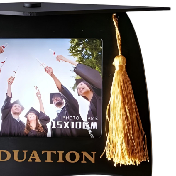 Black Wood Graduation Hat Shape Photo Frame & Hanging Tassel