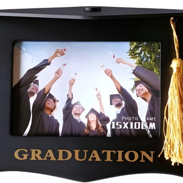 Black Wood Graduation Hat Shape Photo Frame & Hanging Tassel