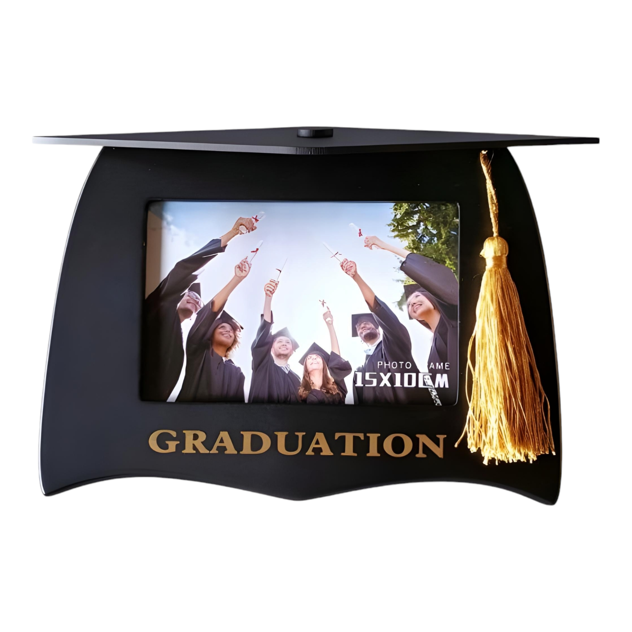 Black Graduation Hat Shape Photo Frame & Hanging Tassel