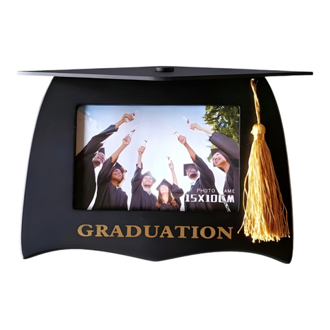 Black Graduation Hat Shape Photo Frame & Hanging Tassel