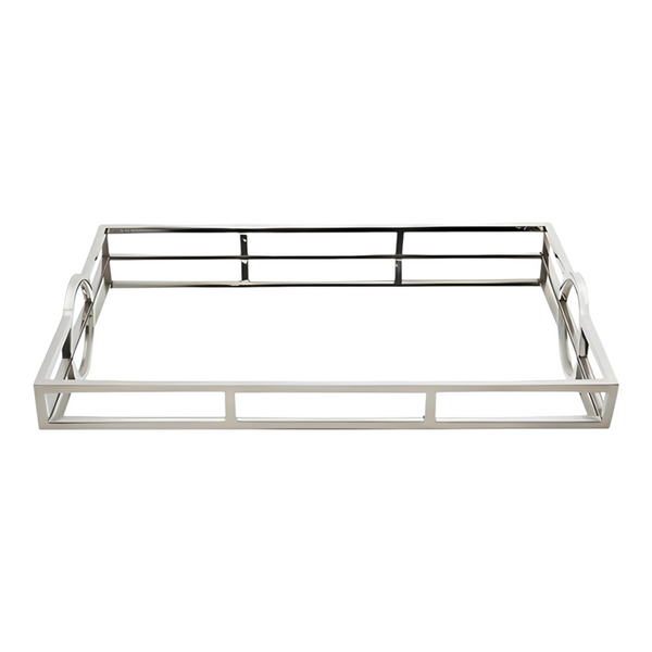 Large Silver Plated Rectangle Decorative Deluxe Mirror Tray with Arch Handles