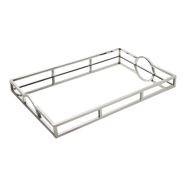 Large Silver Plated Rectangle Decorative Deluxe Mirror Tray with Arch Handles