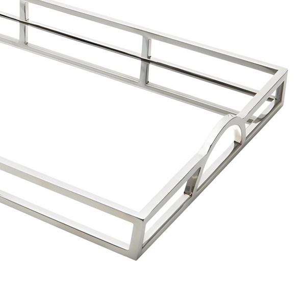 Large Silver Plated Rectangle Decorative Deluxe Mirror Tray with Arch Handles