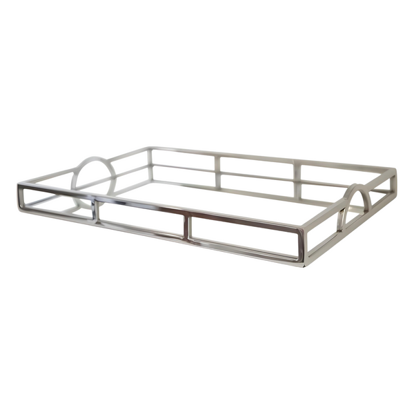 Large Silver Plated Rectangle Decorative Deluxe Mirror Tray with Arch Handles