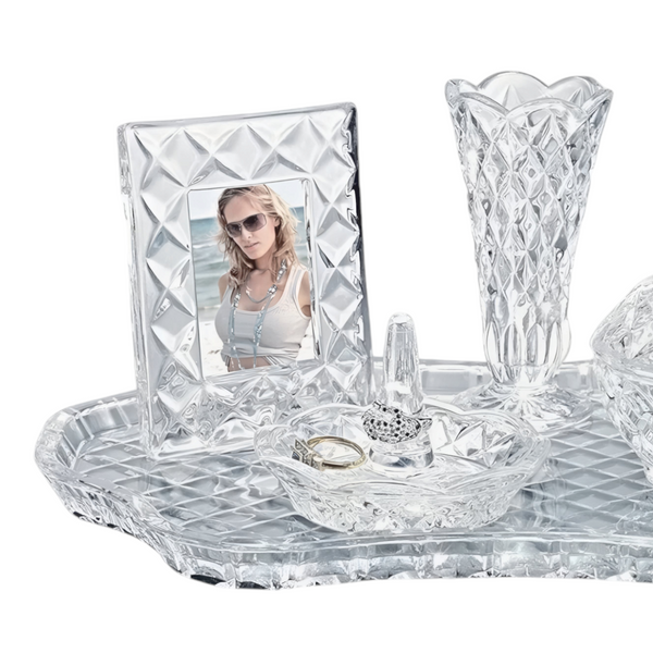 5 Piece Crystal Cut Glass Vanity Dressing Table Decorative Set