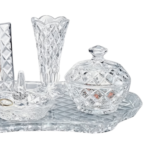 5 Piece Crystal Cut Glass Vanity Dressing Table Decorative Set