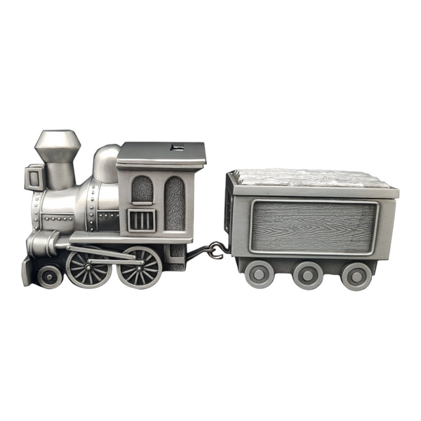 Children's Silver Pewter Train & Carriage Money Box