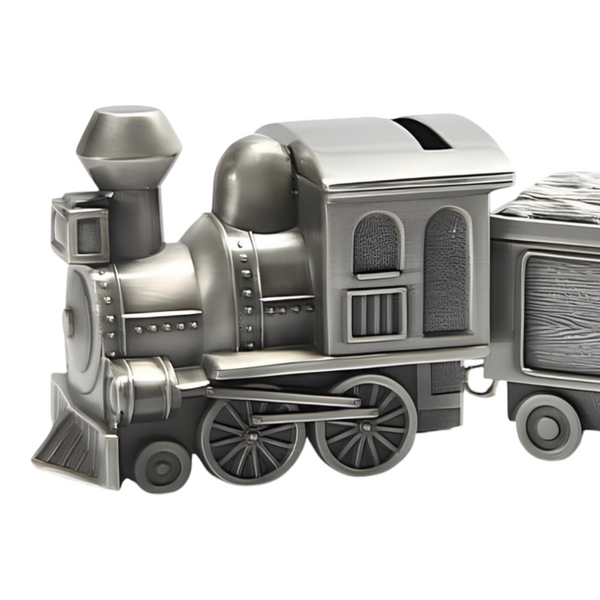 Children's Silver Pewter Train & Carriage Money Box