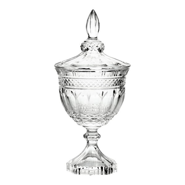 Crystal Cut Glass Etched Goblet Decorative Jar with Lid
