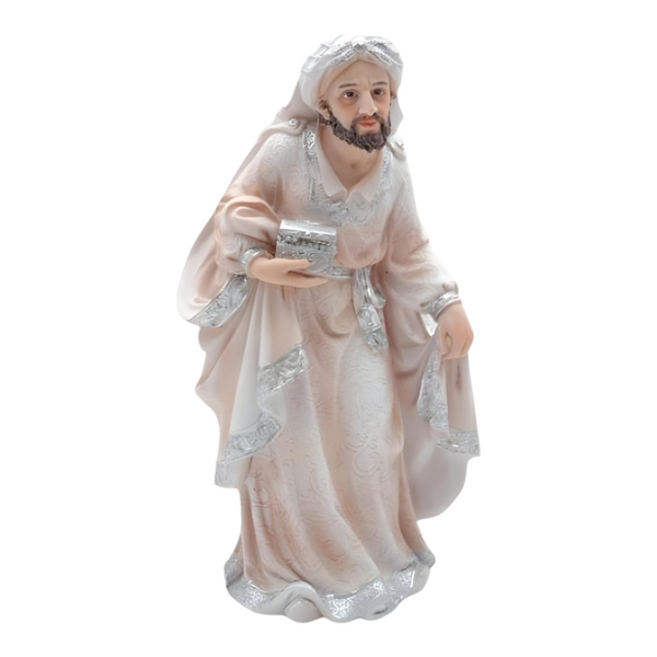 11 Piece Christmas Nativity Scene White & Silver Figurines Display Set- 30cm