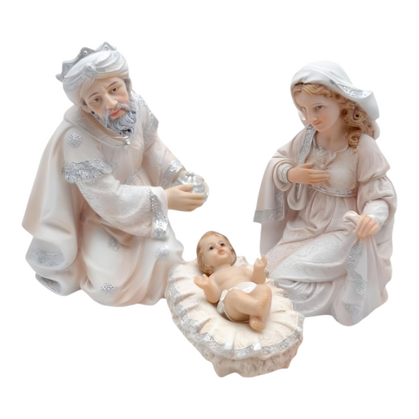 11 Piece Christmas Nativity Scene White & Silver Figurines Display Set- 30cm
