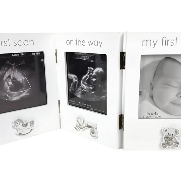 White Wooden Baby's First Ultrasound Sonogram Scan & First Photo Multi Collage Frame