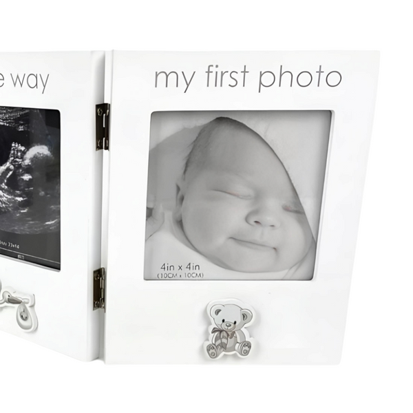 White Wooden Baby's First Ultrasound Sonogram Scan & First Photo Multi Collage Frame