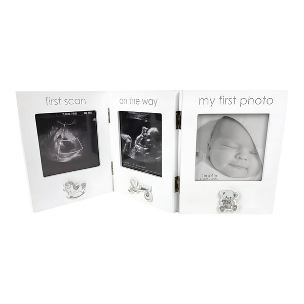 White Baby Triple First Sonogram Scan & My First Photo Foldable Photo Frame