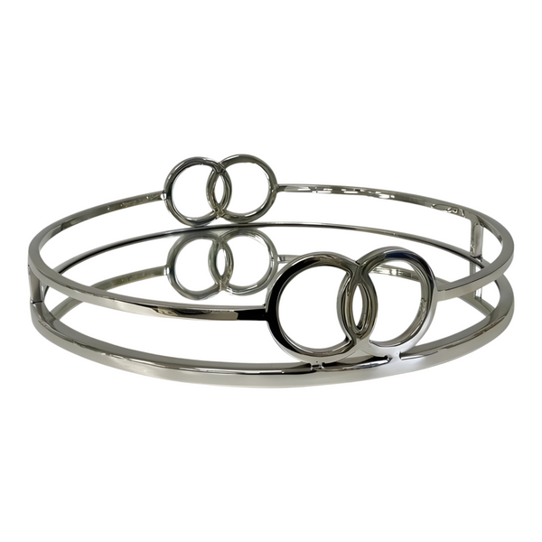 Large Silver Plated Round Decorative Deluxe Buckle Mirror Tray
