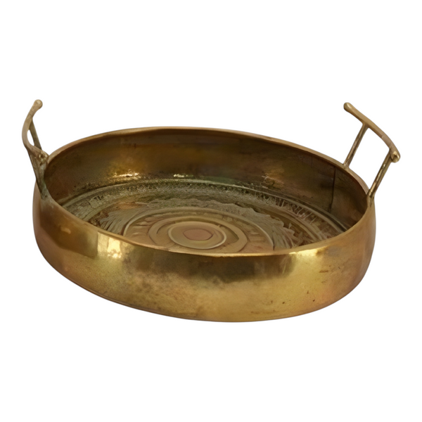 Set 2 Gold Plated Round Decorative Metal Trays with Handles