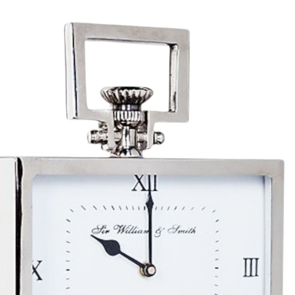 Silver Plated Square Sir William & Smith Mantel Clock with White Face