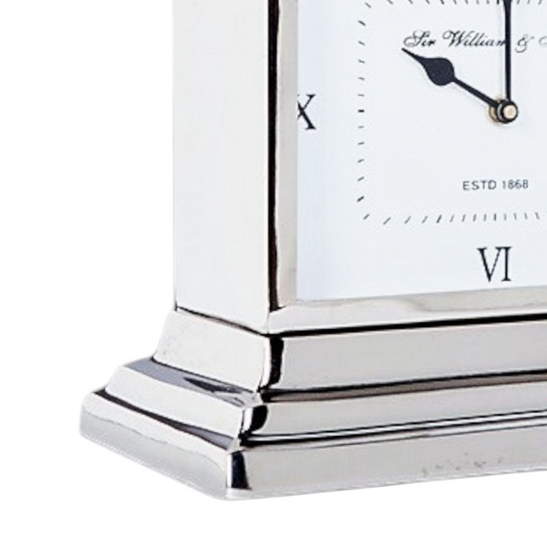 Silver Plated Square Sir William & Smith Mantel Clock with White Face