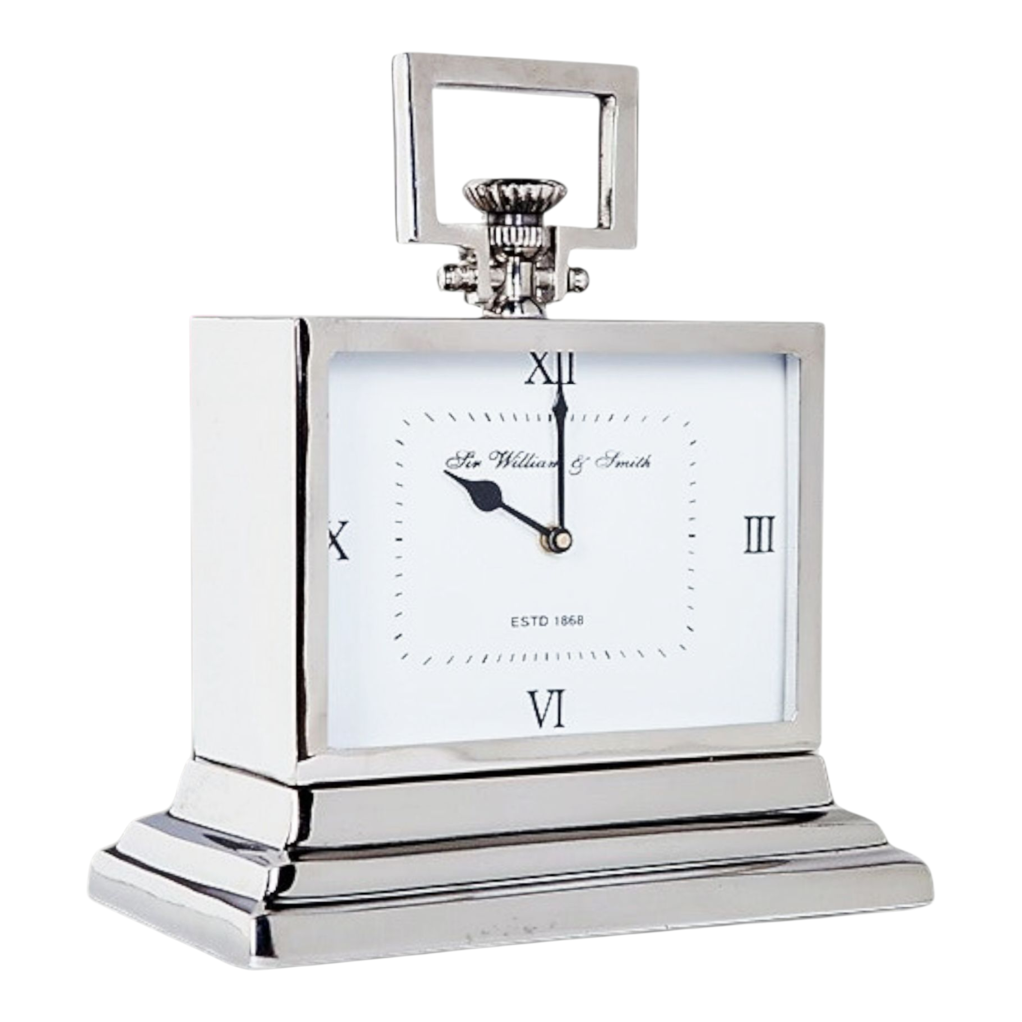 Silver Nickel Plated White Face Sir William & Smith Mantel Clock