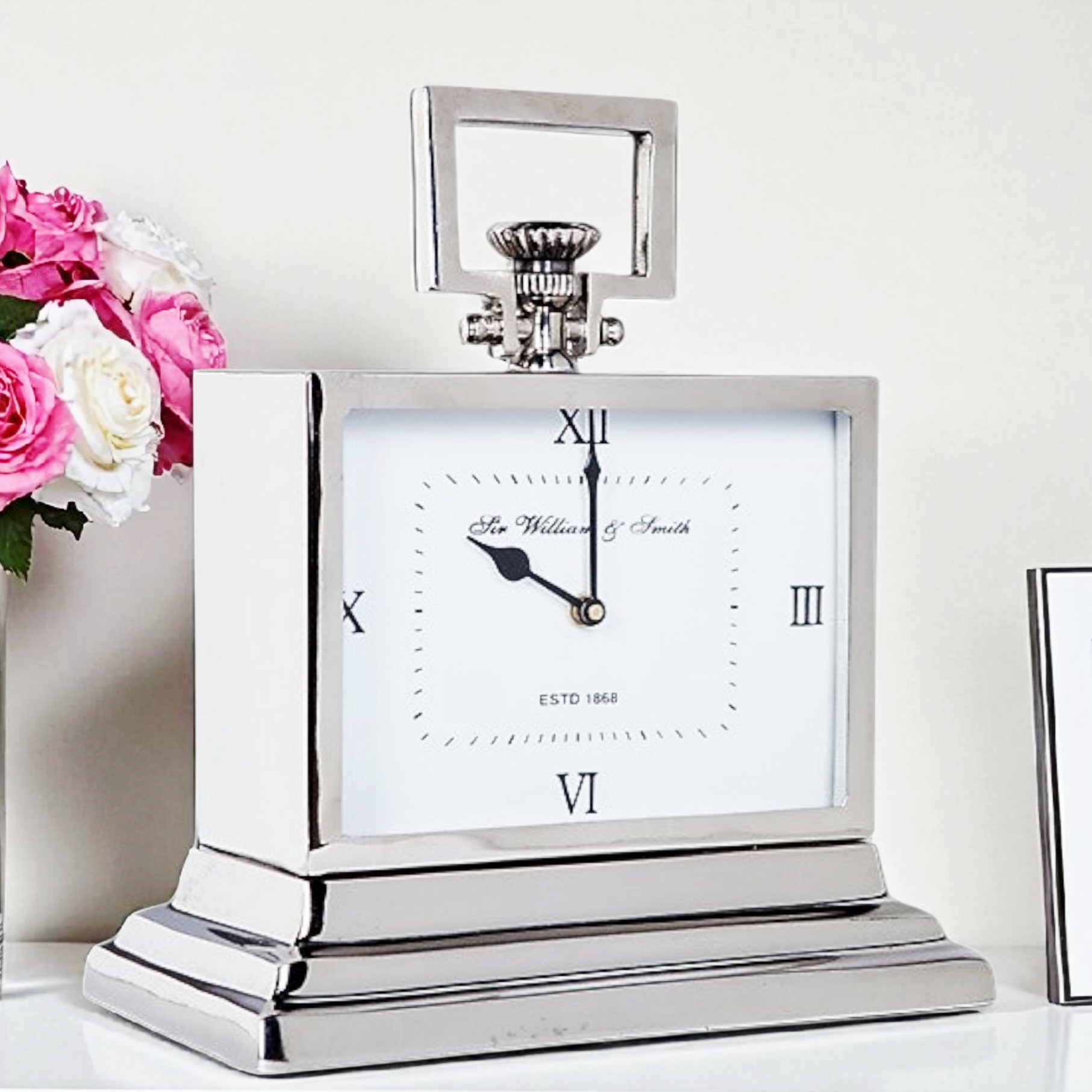 Shiny Silver Plated White Face Sir William & Smith Mantel Clock