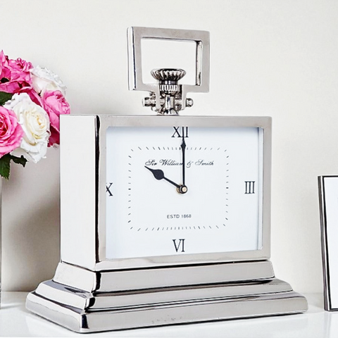 Silver Nickel Plated White Face Sir William & Smith Mantel Clock