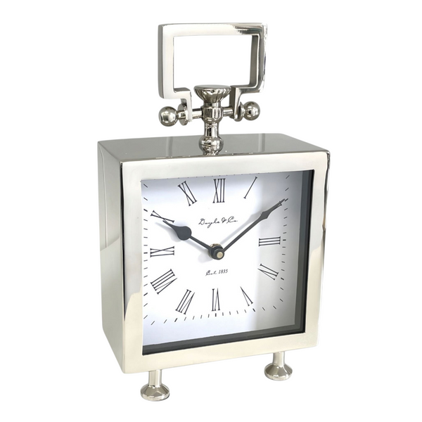Shiny Silver Plated Footed Cube Mantel Clock