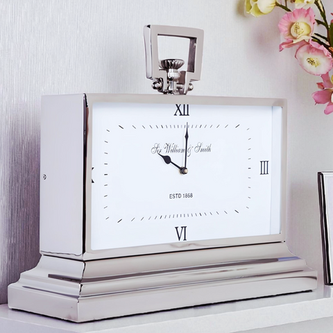 Large Silver Nickel Plated White Face Sir William & Smith Mantel Clock